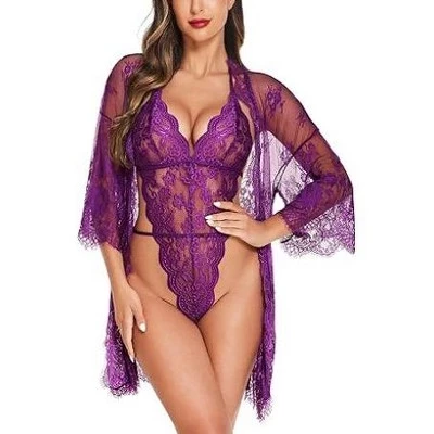 Женский комплект Avildlove, кружевной халат и боди, purple