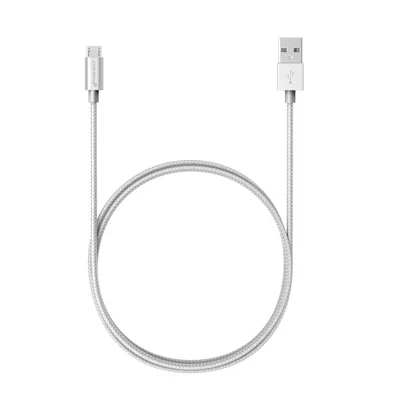3-футовый высокоскоростной кабель для передачи данных Micro USB to USB для синхронизации и зарядки - [Тканевая оплетка | Алюминиевый корпус | скорость 480 Мбит / с] серебристый