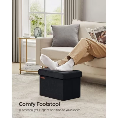 SONGMICS Small Storage Ottoman, Складной бархатный ящик для хранения, Комод для хранения вещей, Подставка для ног, 12,2 x 16,1 x 12,2 дюйма, Грузоподъемность 286 фунтов, черный
