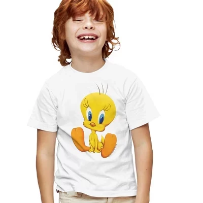 Милая футболка Tweety с коротким рукавом для мальчиков и девочек белого цвета