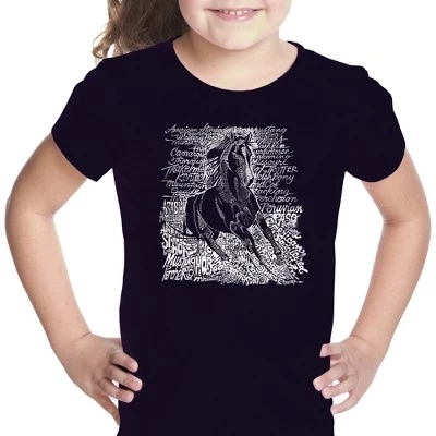 Футболка с надписью Girl's Word Art - ПОПУЛЯРНЫЕ ПОРОДЫ ЛОШАДЕЙ черного цвета