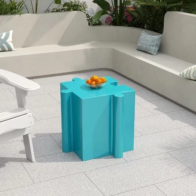 Ava Modern Patio Легкий бетонный модульный столик-головоломка для внутреннего дворика с выпуклыми краями светло-голубого цвета