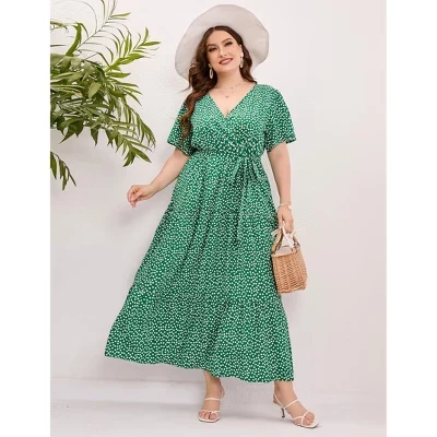 Женское платье Yesfashion макси, белые цветы на зеленом