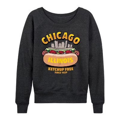 Женская рубашка Chicago Hot Dog Skyline из легкого французского махрового полотна с широким вырезом и длинным рукавом с графическим рисунком heather charcoal