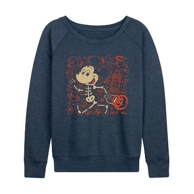 Женская - - Легкая махровая рубашка с рисунком Mickey Hallow Doodles, с широким вырезом и длинными рукавами, цвет Хизер индиго