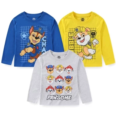 Футболка с длинными рукавами для мальчиков Paw Patrol Nickelodeon, 3 упаковки, для малышей и больших детей, синяя