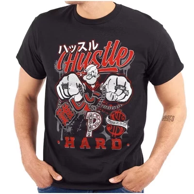 Мужская футболка с графическим рисунком Popeye Hustle Hard Strong Finish лицензионного белого цвета