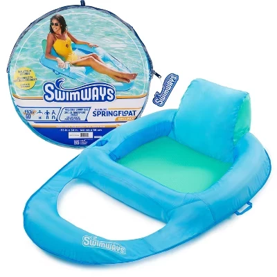 Шезлонг-качалка SwimWays Spring Float для бассейна или озера с клапаном Hyper-Flate - синий: ПВХ и #38; Полиэстер, для 1 человека