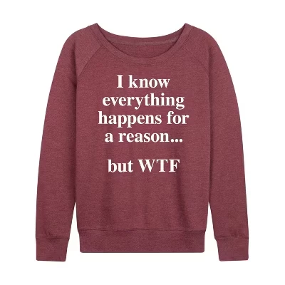 Женская рубашка - - Everything Happens For A Reason Легкая махровая рубашка с широким вырезом И длинными Рукавами С графическим рисунком цвета хизер бордовый