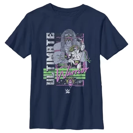 Футболка для мальчиков WWE Ultimate Warrior Retro Poster, темно-синяя