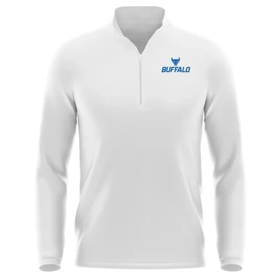 Мужской пуловер University of Buffalo Adult Active Sport на молнии 1/4 с логотипом на левой стороне груди белого цвета