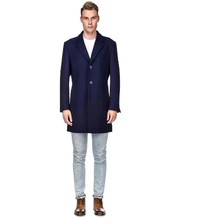 Men's Tailored Wool Blend Notch Collar Wool Blend Walker Car Coat Jacket navy