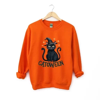 Толстовка с котом Catoween оранжевого цвета