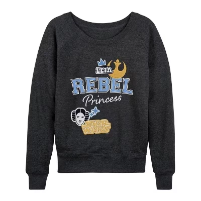 Женская рубашка Rebel Princess с искусственными нашивками, легкая французская махровая рубашка с широким вырезом и длинным рукавом, графическая рубашка heather charcoal