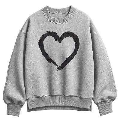 Женская толстовка Athletic Heather из флиса Оверсайз с сердечком и блестками, выполненная кистью для рисования.