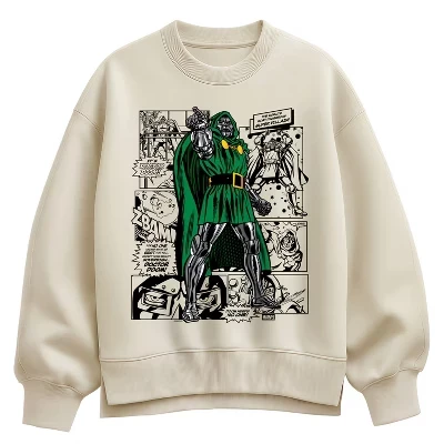 Женская толстовка Dr. Doom Comic Oversize из флиса кремового цвета с принтом в виде комиксов