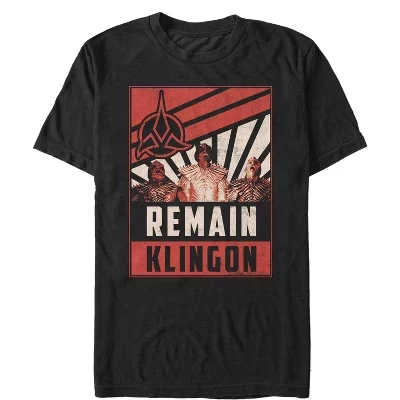 Мужская футболка с постером Discovery Remain Klingon, черная