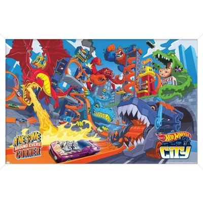 Mattel Hot Wheels - Потрясающие настенные плакаты в рамке на каждом углу белого цвета