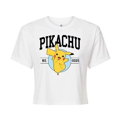 Женская укороченная футболка Pokemon Pikachu Collegiate, белая