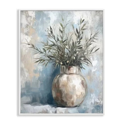 Оливковые ветви в горшках в обрамлении Giclee Art coastal white