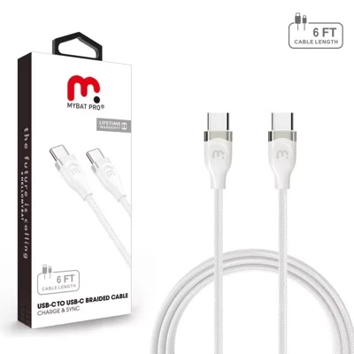 Кабель MyBat Pro USB-C—USB-C плетеный 1,8 м, белый