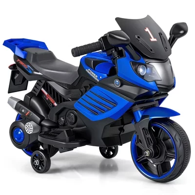 Детский электромотоцикл Costway 6V с музыкой и подсветкой, синий