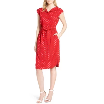 Женское платье-рубашка Anne Klein в горошек, красное