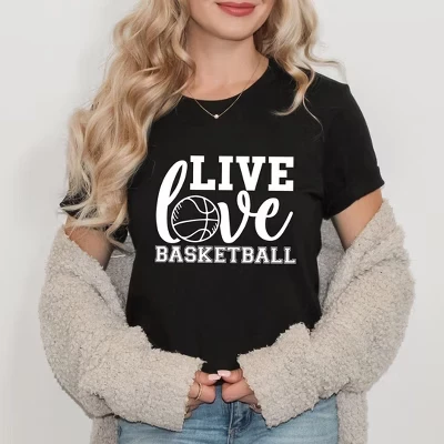 Женская футболка Live Love Basketball с коротким рукавом и графическим рисунком, черная