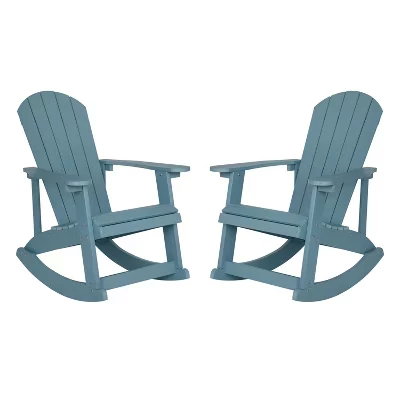 Набор из 2 классических всепогодных кресел-качалок Marcy из полимерной смолы Adirondack с фурнитурой из нержавеющей стали для круглогодичного использования sea foam