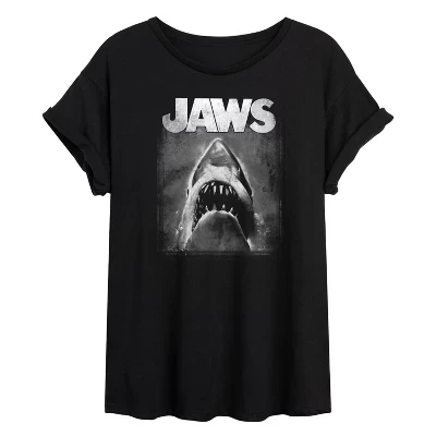 Женская футболка с объемным рисунком черно-белой акулы Jaws - black