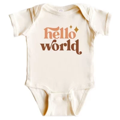Детское боди с коротким рукавом в стиле Бохо Hello World из натурального хлопка
