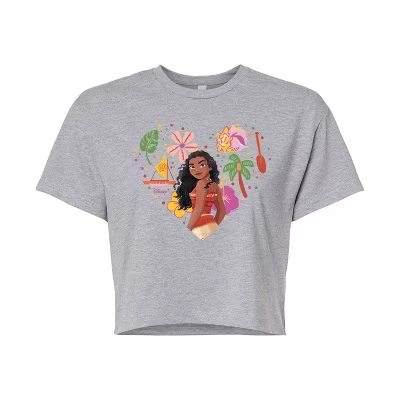 Женская укороченная футболка с рисунком Moana в виде сердца, серая