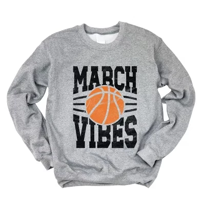 March Vibes Basketball Distressed - Women's Graphic Sweatshirt graphite
