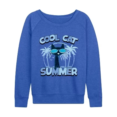 Женская летняя легкая французская махровая рубашка Cool Cat с широким вырезом и длинным рукавом в графическом стиле.