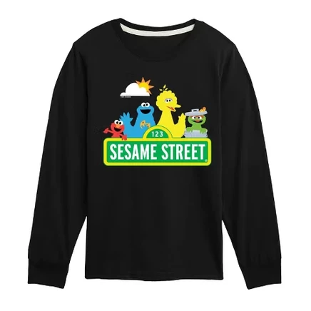 Футболка с длинным рукавом и рисунком Big Bird Cookie Monster Elmo Oscar черного цвета