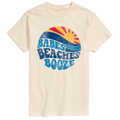 Мужская футболка с коротким рукавом Babes Beaches Booze кремового цвета с графическим рисунком