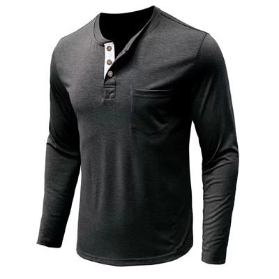 Мужская хлопчатобумажная футболка Henley с длинным рукавом и пуговицами