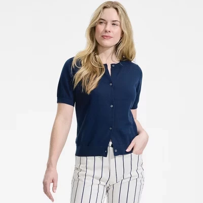 Женский короткий кардиган Lands End из хлопка, синий