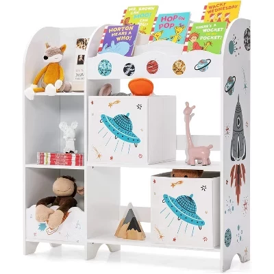 BALHAM TRADE-Kids Toy Storage Organizer - Wooden Unit with 2 Storage Boxes Ideal Toddler Storage planet