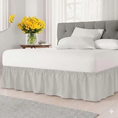 Elastic Wrap-Around Dust Ruffled Bed Skirt - Easy Fit with Pleated 15