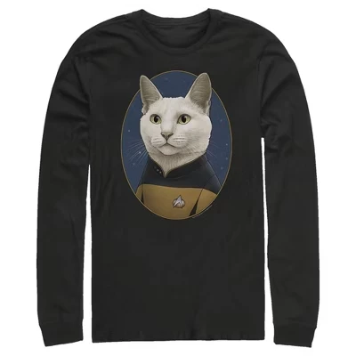 Мужская : Рубашка с длинным рукавом Commander Data Cat следующего поколения, черная
