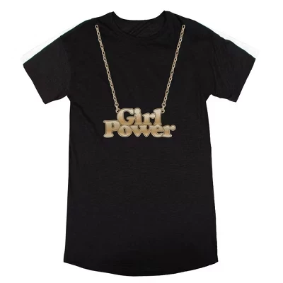 Ожерелье Girl Power с круглым вырезом и коротким рукавом, женская черная ночная рубашка черного цвета
