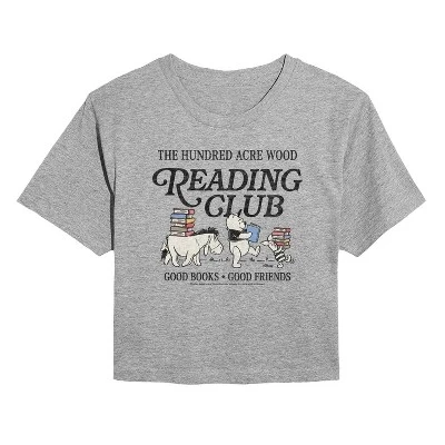 Женский кроп‑топ Винни‑Пух Reading Club, серый меланж