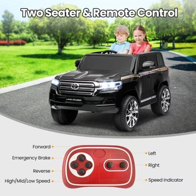 Детская поездка на автомобиле, Лицензионный Toyota Land Cruiser с дистанционным управлением, Питание от аккумулятора 12V7AH, 2 Двигателя, 3 Скорости, Музыка, Звуковой сигнал, Светодиодные фонари черного цвета