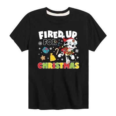 Футболка с коротким рукавом и рисунком для мальчиков - Paw Patrol - Fired Up For Christmas, черная