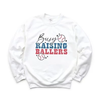 Женская толстовка с графическим рисунком Busy Raising Ballers Baseball, цветная белая
