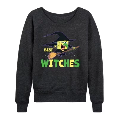 Женская рубашка Best Witches из легкой французской махровой ткани с широким вырезом и длинным рукавом с графическим рисунком heather charcoal