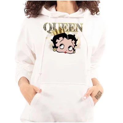 Ретро Толстовка с капюшоном Betty Boop Cartoon Queen Crown Женская лицензионная белая