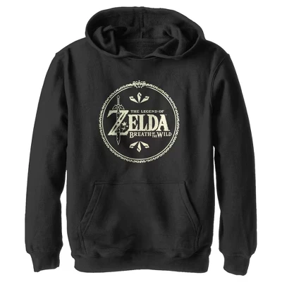 Толстовка с капюшоном Boy's The Legend of Zelda Breath of the Wild с круглым логотипом, черная