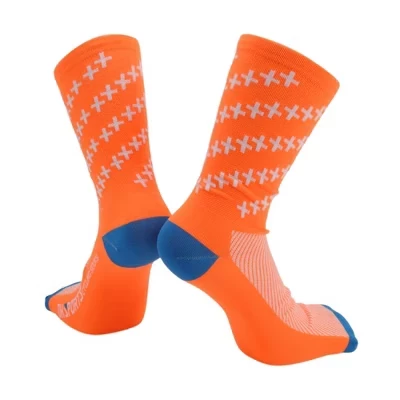 Cycling Athletic Socks Sweat-Absorbent Anti-Odor Anti-Friction Outdoor  X-Shaped Pattern 1 Pair blue, orange